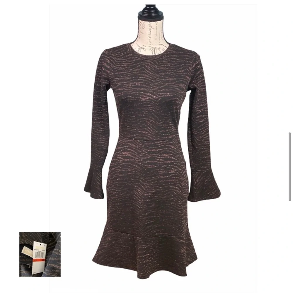 MICHAEL KORS NWT Caramel Animal Print Flounce Trim Dress - Picture 7 of 14